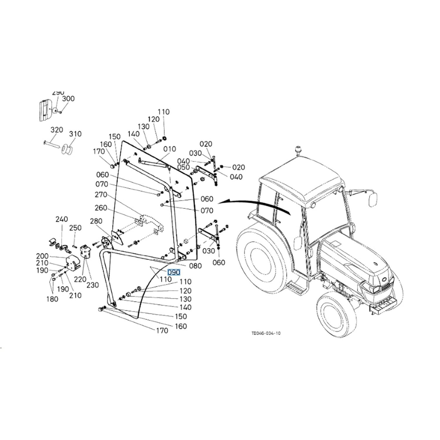 Szyba drzwi lewych do koabiny naglak l2501 katalog kubota
