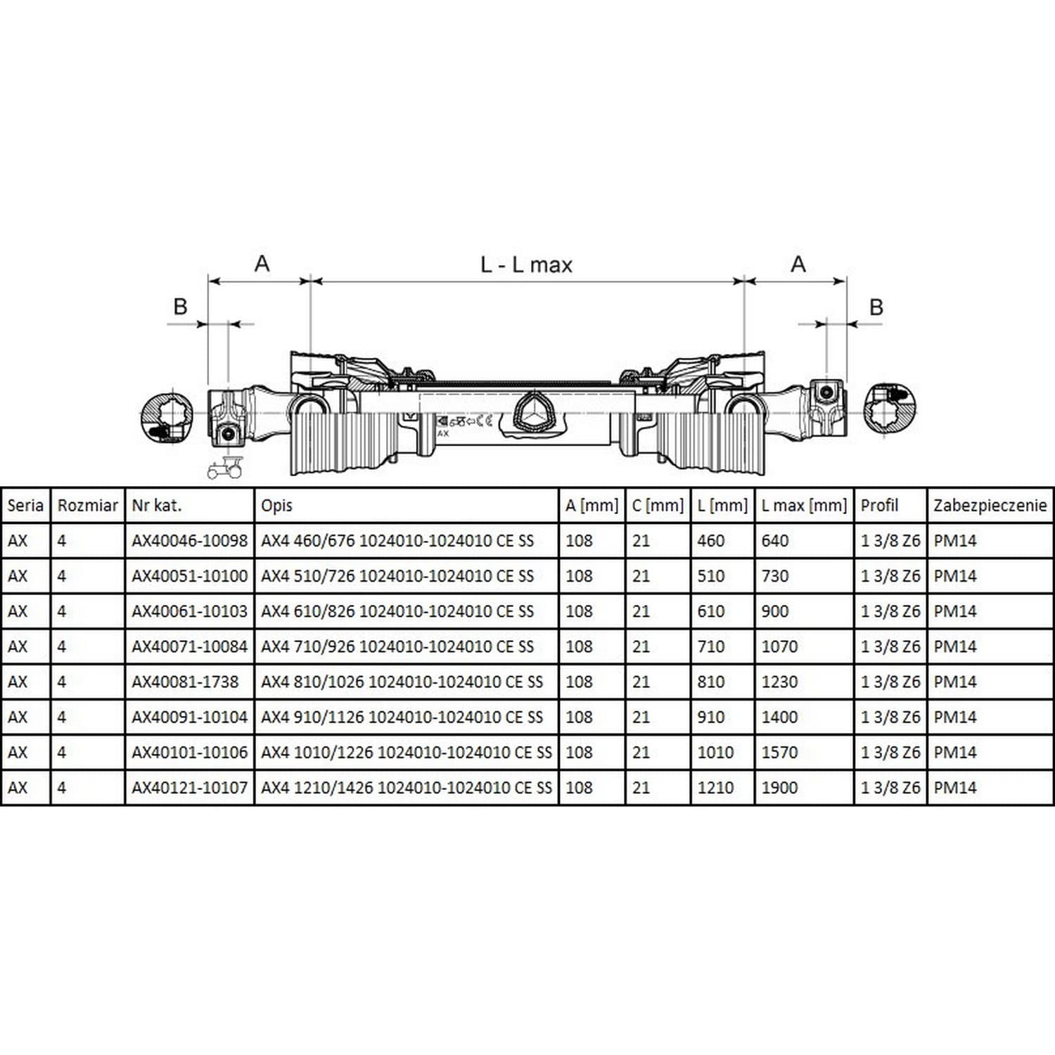 Wał przekaźnika mocy ax4sj 1024010-1504232 1.3/8z6x1.3/8z6 wolnobieżka