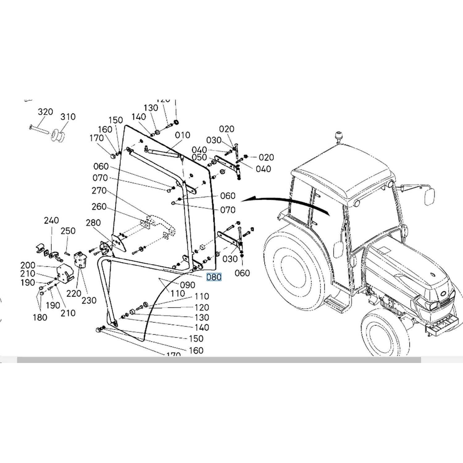 Uchwyt drzwi prawych kabiny naglak l2501 z katalogu Kubota