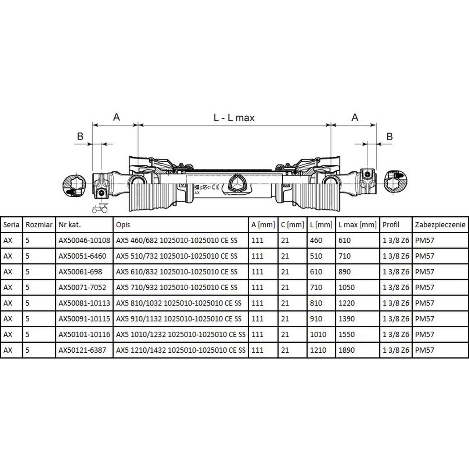 Wał przekaźnika mocy ze sprzęgłem na kołek ścinany 620 nm l=850 ax5sk 1025010-1485037 1.3/8z6x1.3/8z6