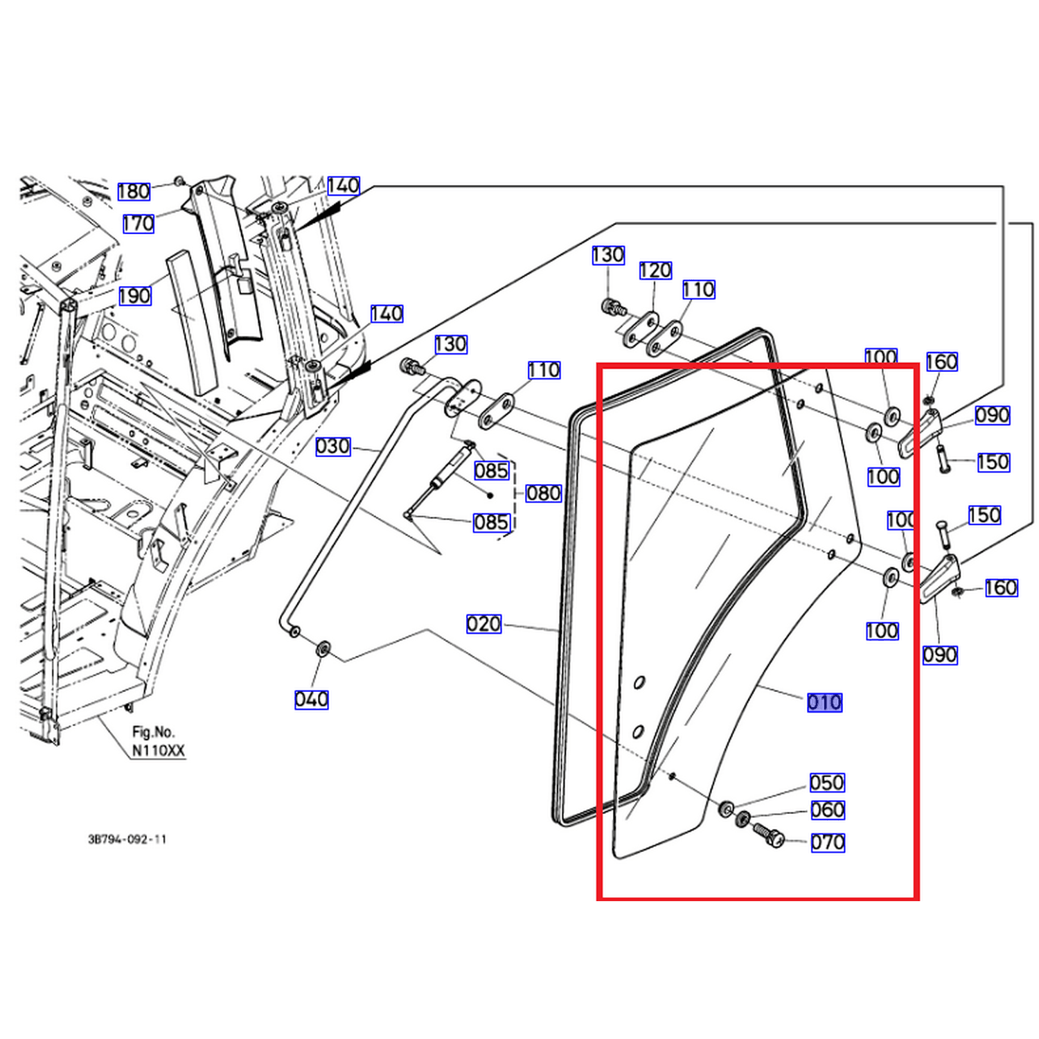 Szyba drzwi lewych M5091,M5111,M6040,M7040,M8560,M8540,M9540,9960, M7060