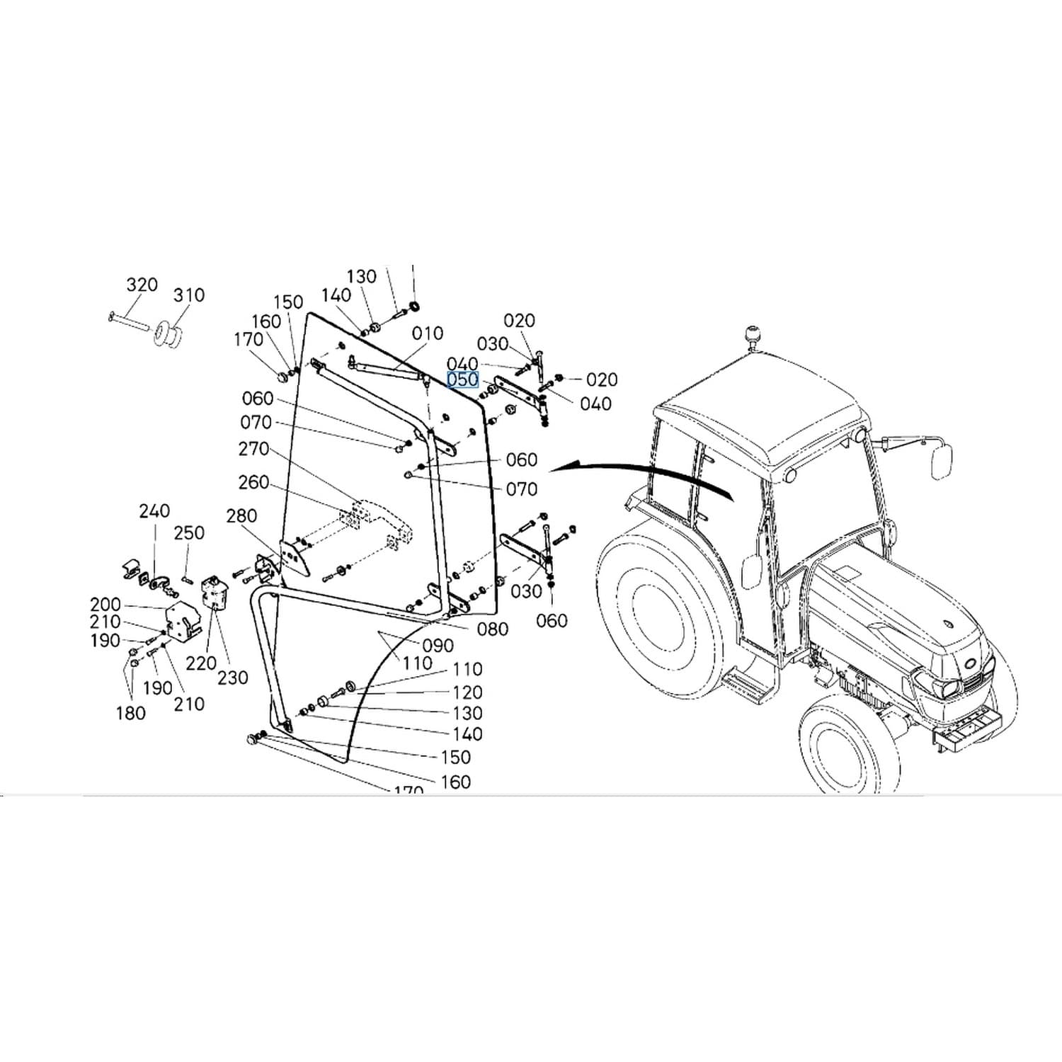 Zawias drzwi kabiny naglak l2501 z katalogu kubota